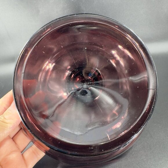 Mid Century Amethyst Footed Glass Bowl Manganese 365nm UV Glow Centerpiece Dish - Picture 11 of 13